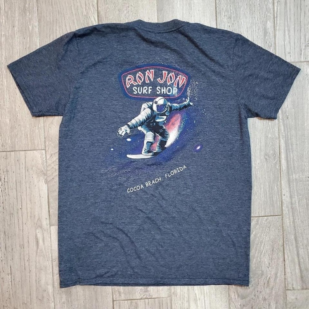 Ron Jon Surf Shop Cocoa Beach FL Astronaut Surfer T-Shirt Medium Navy Blue